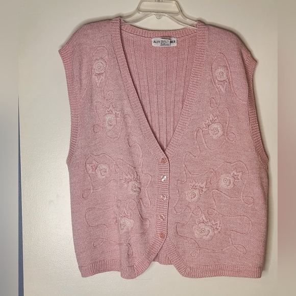 Alfred Dunner Sweaters - Alfred Dunner Pink Embroidered V-Neck Sweater Vest